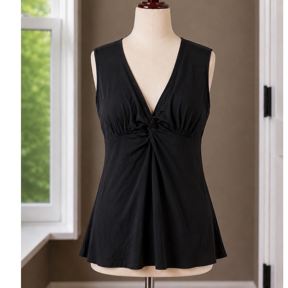 Daisy Fuentes Black Twist Front V-Neck Sleeveless Empire Waist Top XL
